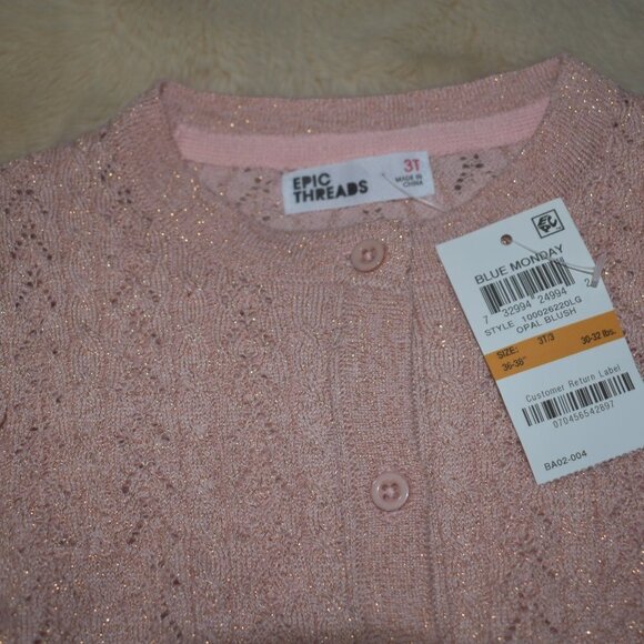 Little Girls Cardigan Sweater Pink  Size 3T Shimmer Ruffled - Picture 8 of 8
